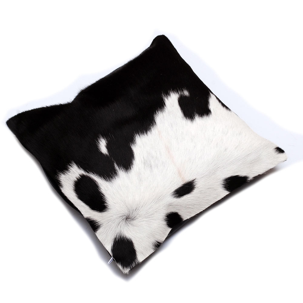 Luxurious Handmade Brown & White Cowhide Cushion Cover with Soft Faux Leather Back - Rustic Elegance for Sofa or Bed - Celestial Leather Limited