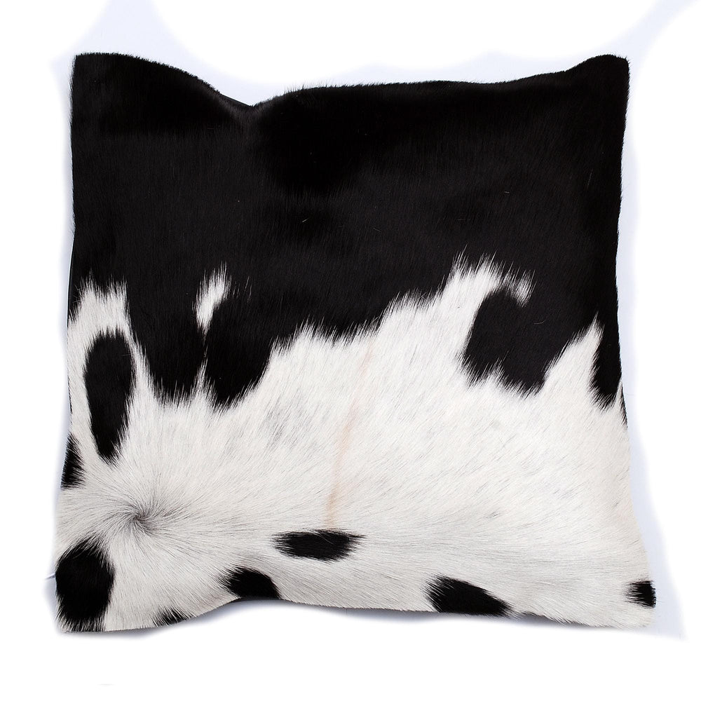 Luxurious Handmade Brown & White Cowhide Cushion Cover with Soft Faux Leather Back - Rustic Elegance for Sofa or Bed - Celestial Leather Limited