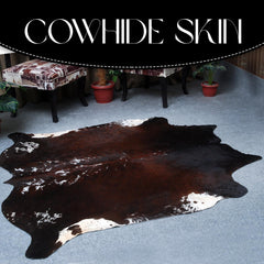 Luxurious Dark Brown & White Cowhide Rug - Hypoallergenic Brazilian Hide with Non-Slip Backing - Premium Extra Large Size - Free Shipping in