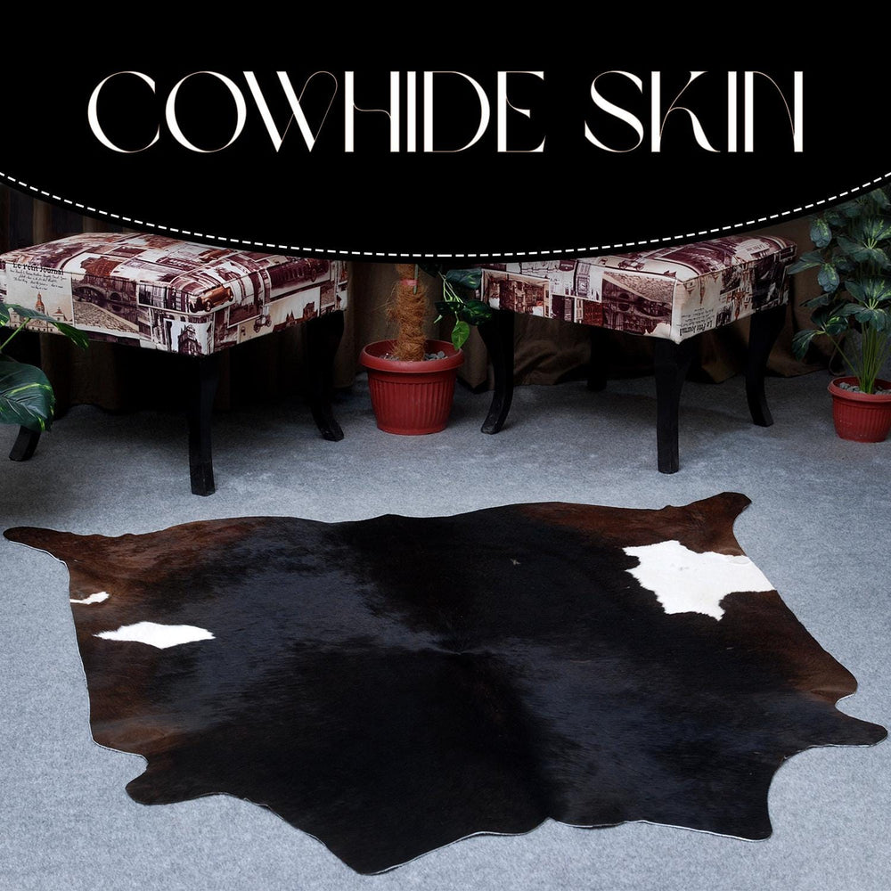 Luxurious Dark Brown & White Cowhide Rug | Hypoallergenic Animal Pattern Carpet | Large Size for Lounge | Non-Slip Suede Back | Non-Shedding - Celestial Leather Limited