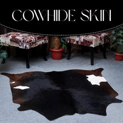 Luxurious Dark Brown & White Cowhide Rug | Hypoallergenic Animal Pattern Carpet | Large Size for Lounge | Non-Slip Suede Back | Non-Shedding - Celestial Leather Limited