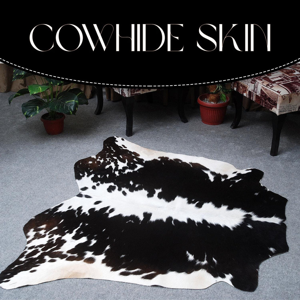 Luxurious Handcrafted Brown and White Cowhide Rug | Medium Size with Non-Slip Backing | Hypoallergenic and Unique Natural Beauty - Celestial Leather Limited