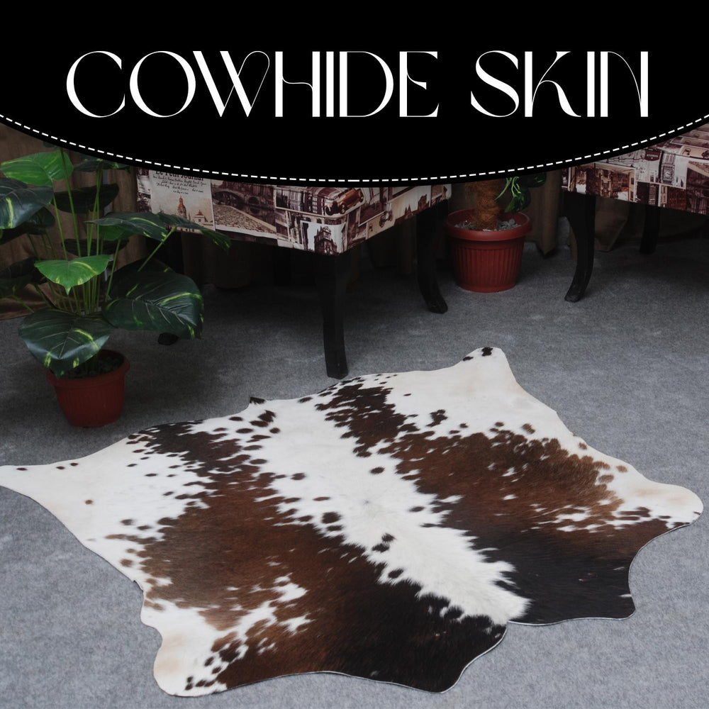 Luxurious Hypoallergenic Cowhide Rug with Non-Slip Suede Back - Small Animal Print Area Rug in Dark Brown and White - Celestial Leather Limited