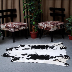 Luxurious Brown & White Cowhide Rug for Bedroom - Living Room - Hypoallergenic, Non-Slip, Non-Shedding, Durable - Versatile Area Rug - Celestial Leather Limited