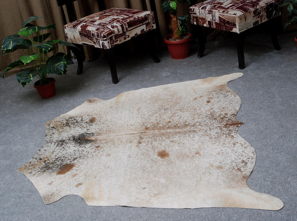 Luxurious Handcrafted Grey & White Cowhide Rug with Hypoallergenic Backing - Unique Natural Beauty for Home Decor - Celestial Leather Limited