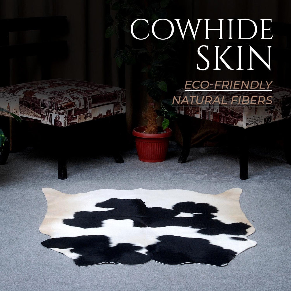 Luxurious Handcrafted Black and White Cowhide Rug - Hypoallergenic, Non-Slip Backing, Unique Markings - Durable and Versatile Home Decor - Celestial Leather Limited