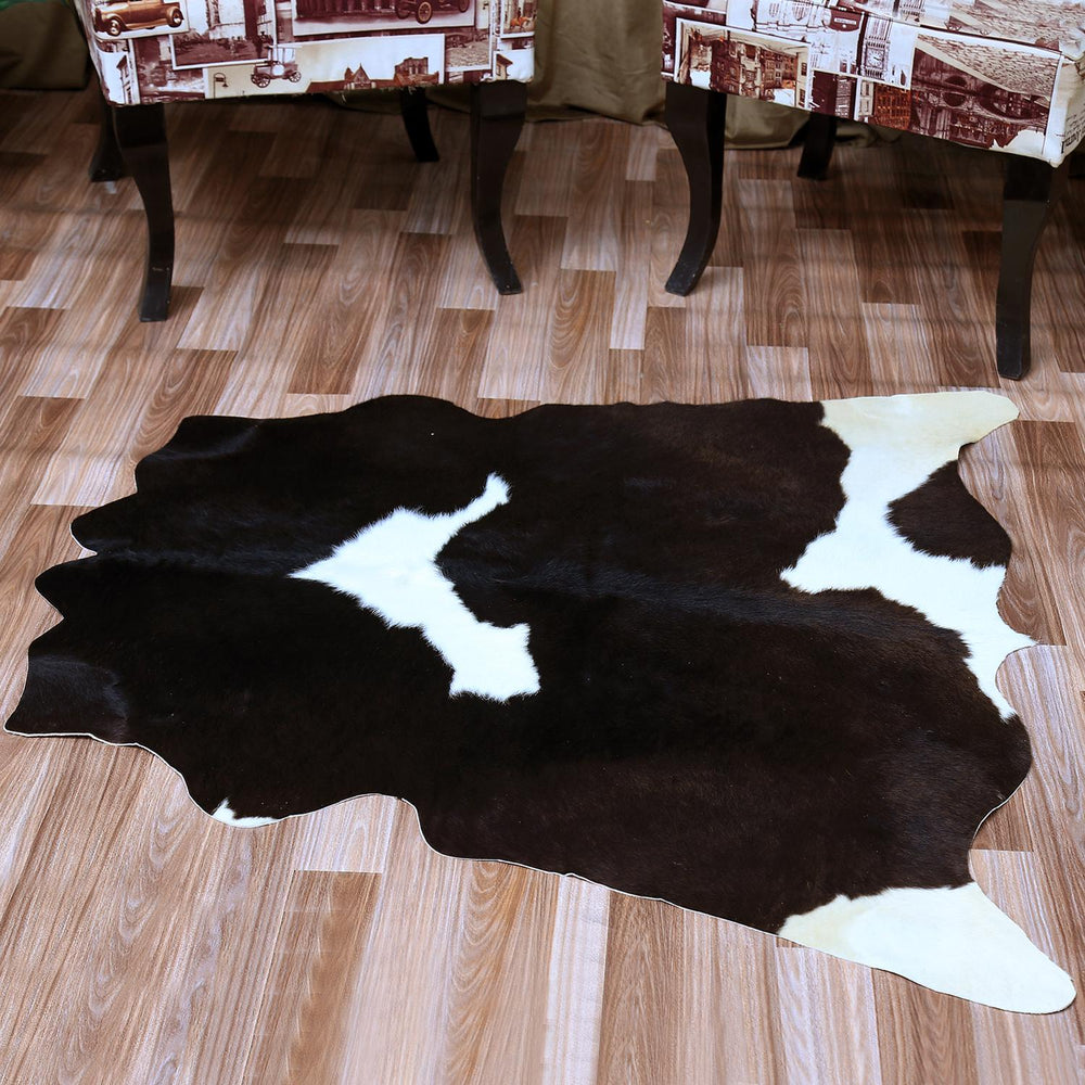 Luxurious Natural Cowhide Rug with Unique Brown and White Hair | Handcrafted Medium Size for Elegant Home Decor - Celestial Leather Limited