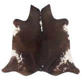 Handcrafted Dark Brown & White Cowhide Rug | Luxurious Medium Animal Print Area Rug for Warm - Inviting Spaces - Celestial Leather Limited