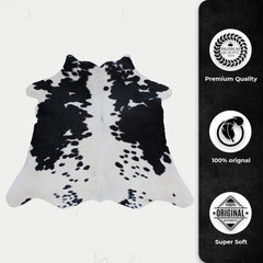 Luxurious Natural Dark Brown and White Small Animal Print Cowhide Rug with Hypoallergenic and Non-Slip Backing - Free Shipping UK - Celestial Leather Limited