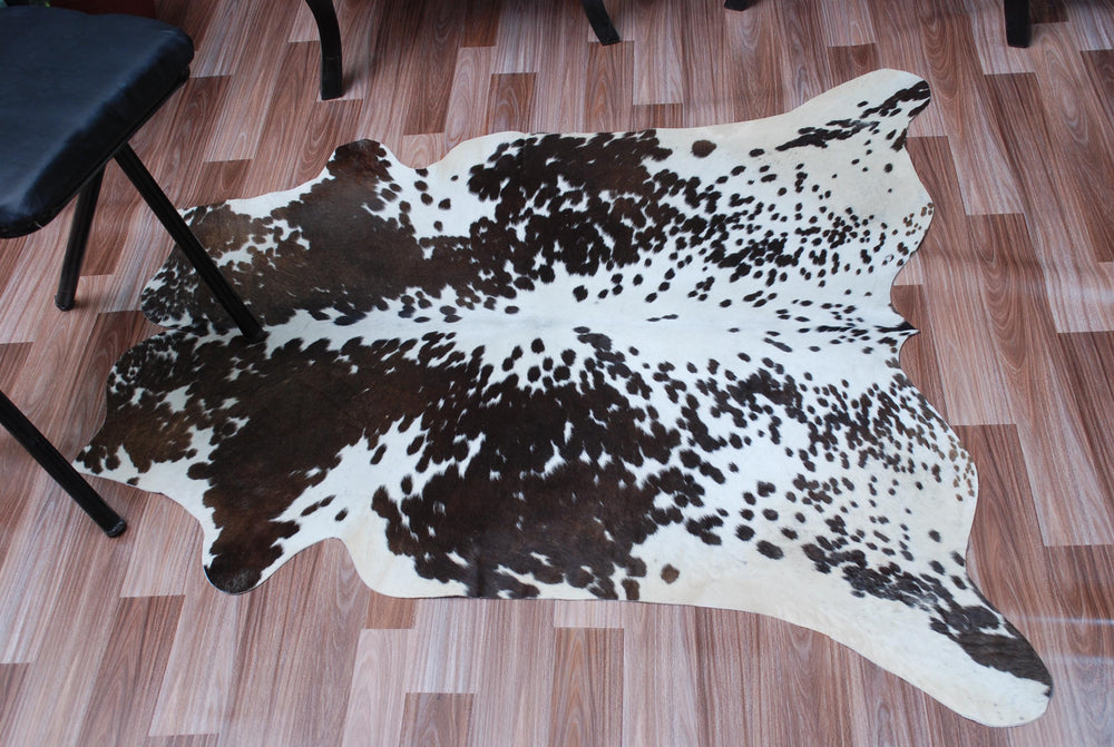 Luxurious Dark Brown & White Cowhide Rug - Small Animal Print Area Rug - Celestial Leather Limited