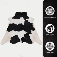Luxury Black and White Cowhide Rug - Hypoallergenic Medium Hair on Salt & Pepper Rug for Home Decor - Unique, Durable, Handcrafted Elegance - Celestial Leather Limited