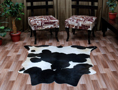 Luxurious Black & White Cowhide Rug | Handcrafted Medium Rug for Modern Home Décor | Hypoallergenic, Durable - Unique Beauty - Celestial Leather Limited