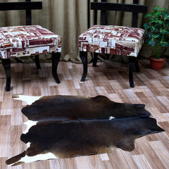 Luxury Dark Brown & White Cowhide Rug - Hypoallergenic, Handcrafted, Durable, One-of-a-Kind Medium Cow Skin Rug for Modern Home Decor - Celestial Leather Limited