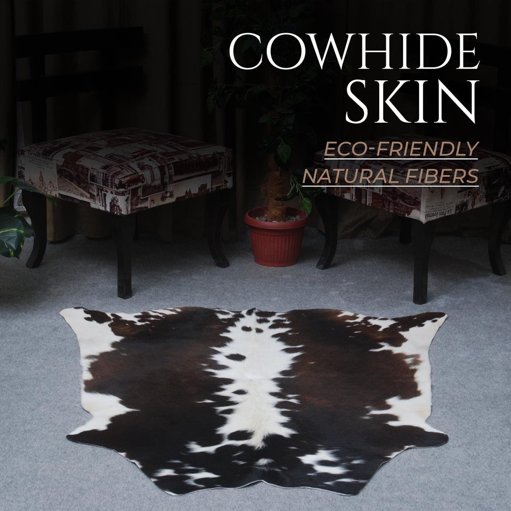 Luxurious Medium Brown & White Cowhide Rug | Hypoallergenic Backing | Handcrafted Natural Hide | Unique Animal Pattern rug | Durable - - Celestial Leather Limited