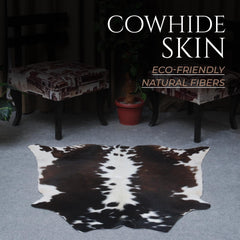 Luxurious Medium Brown & White Cowhide Rug | Hypoallergenic Backing | Handcrafted Natural Hide | Unique Animal Pattern rug | Durable - - Celestial Leather Limited
