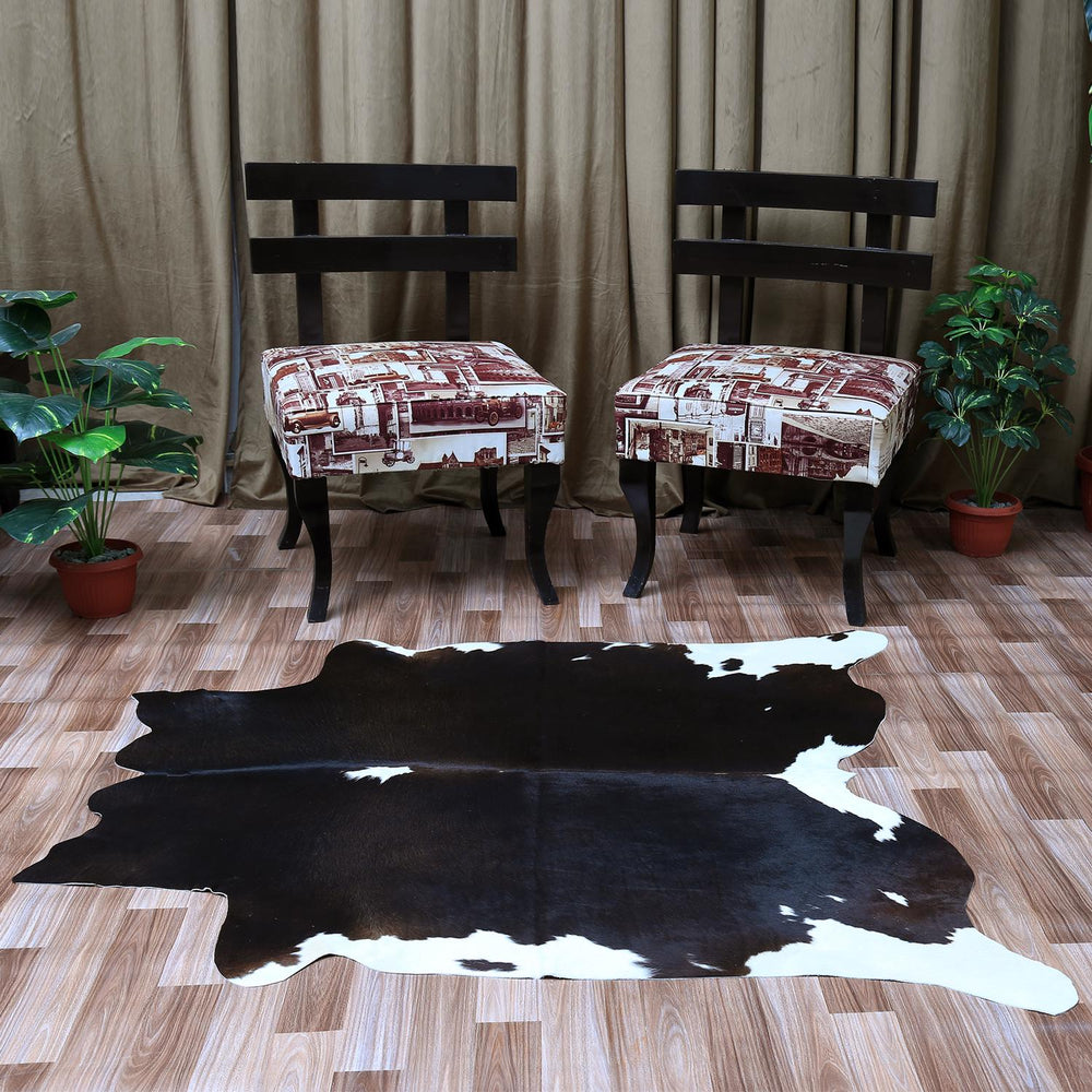 Luxury Brown and White Cowhide Rug for Elegant Home Decor - Hypoallergenic, Non-Slip, Non-Shedding - Free Shipping in UK - Top Quality - Celestial Leather Limited