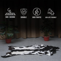 Luxury Black & White Natural Goatskin Rug - Modern Sophistication for Home Decor - Celestial Leather Limited