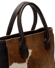 Luxurious Brown and White Cowhide Shoulder Bag - Handmade Leather Tote for Women, Stylish and Practical Daily Handbag