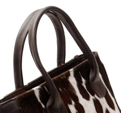 Chic Brown & White Cowhide Shoulder Bag - Handmade Leather Purse with Versatile Design - Spacious Compartments