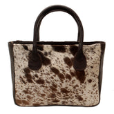 Luxurious Cowhide Shoulder Bag in Dark Brown and White Animal Print - Handmade Leather Tote for Women, Stylish Daily Handbag