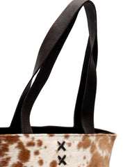 Luxurious Light Brown and White Cowhide Shoulder Bag - Handmade Hair on Leather Tote with Chic Animal Print Design for Daily Use
