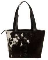 Luxurious Black And White Cowhide Shoulder Bag - Handmade Natural Hair-On Leather Purse With Ample Storage And Timeless Style
