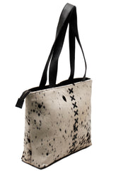 Luxurious White Cowhide Shoulder Bag with Hair-On Leather Cowskin Purse - Handmade For Women's Daily Use