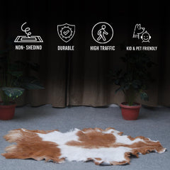 Luxury Brown and White Natural Goat Skin Rug with Modern Graphic Pattern for Stylish Wall Décor - Hypoallergenic and Non-Shedding, - Celestial Leather Limited