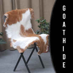 Luxury Brown and White Natural Goat Skin Rug with Modern Graphic Pattern for Stylish Wall Décor - Hypoallergenic and Non-Shedding, - Celestial Leather Limited
