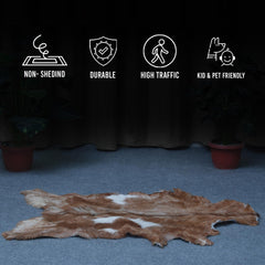 Luxurious Brown and White Natural Goat Skin Rug with Non-Slip Suede Back - Handcrafted Premium Hair-On Goat Hide Rug for Home Decor - Celestial Leather Limited