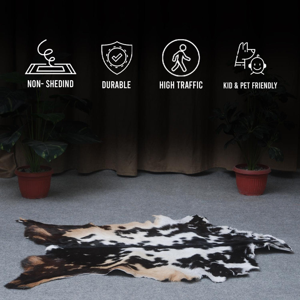 Luxurious Black White Handmade Goat Skin Rug - Unique Natural Beauty for Your Home - Celestial Leather Limited