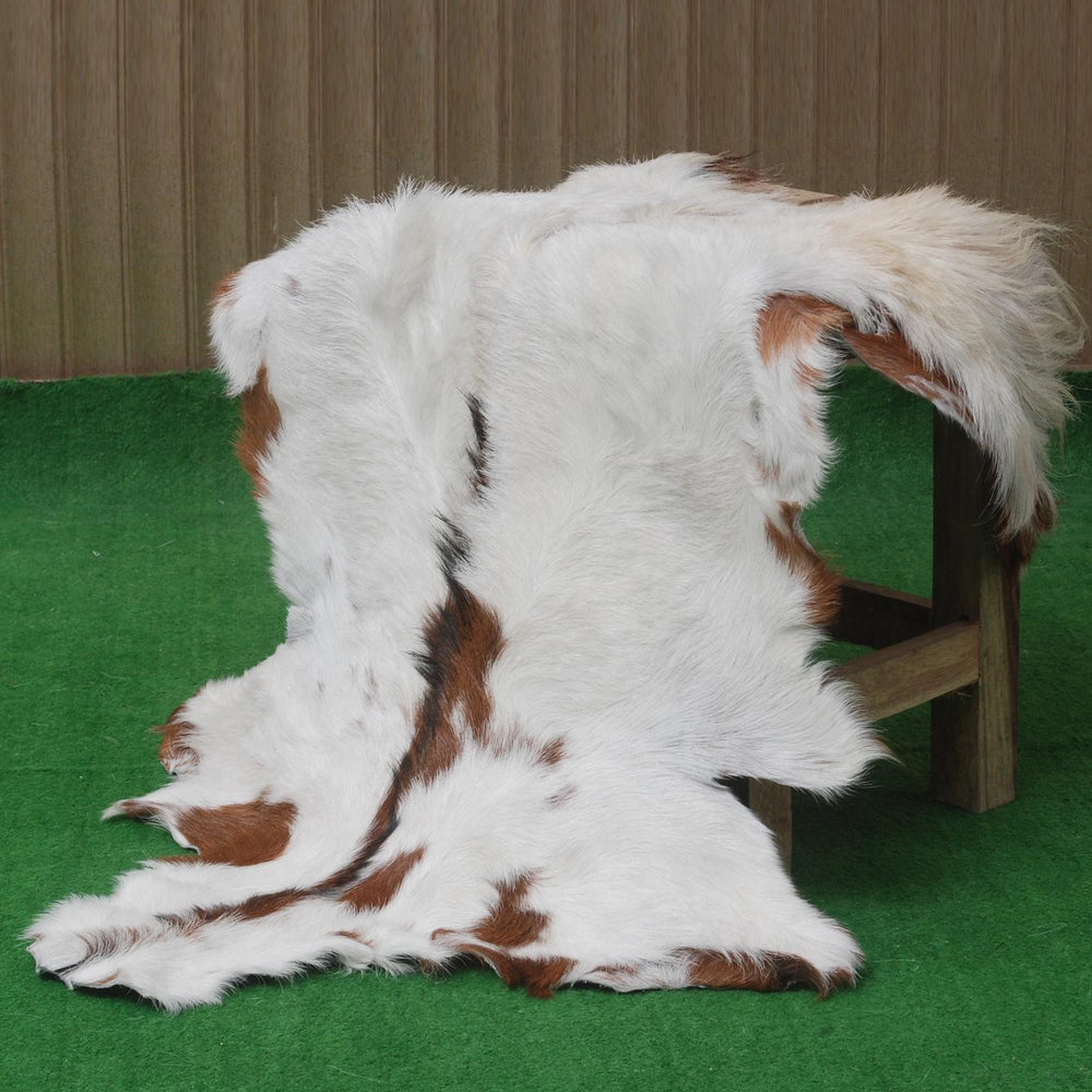Luxurious Brown and White Goat Hide Rug | Handcrafted Premium Goatskin Rug - Sustainable, Eco-friendly, Hypoallergenic, Non-slip Suede Back - Celestial Leather Limited