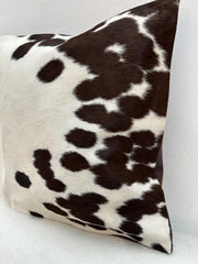 Rustic Brown & White Cowhide Cushion Cover - Stylish, Eco-Friendly - Durable - Hidden Zipper, Suede Reverse - Versatile Home Decor Accent