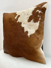 Luxurious Brown & White Cowhide Hair-On Cushion Cover | Rustic - Eco-Friendly Home Decor | Genuine Leather | Hidden Zipper | Suede Backing