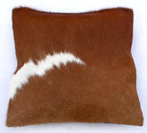 Luxurious Handmade Brown & White Cowhide Throw Pillow Cover with Hidden Zipper - Unique Home Decor Accent for All Styles