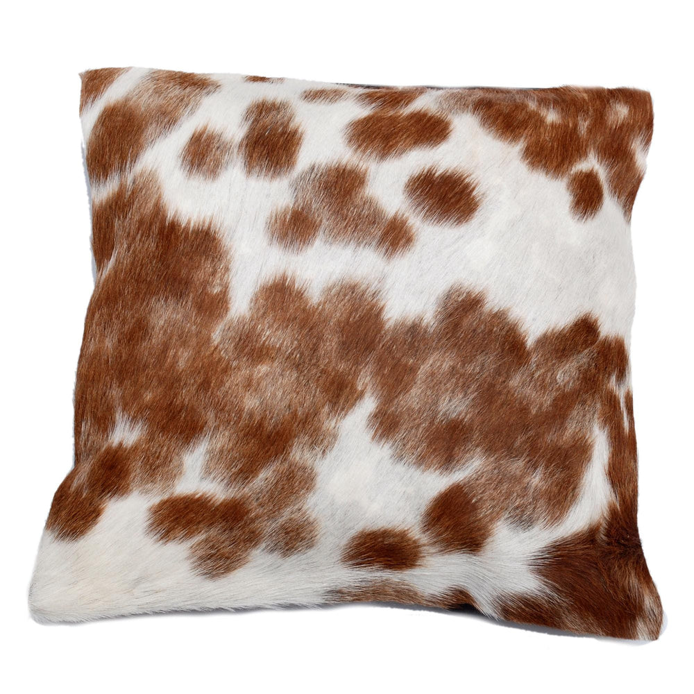 Luxurious Handmade Brown and White Cowhide Cushion Cover - Unique Animal Patterns, Soft Faux Leather Back, Rustic Elegance - Celestial Leather Limited