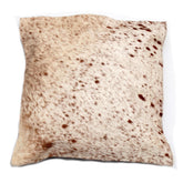 Rustic Elegance: Brown & White Cowhide Cushion Cover - Handmade Luxury with Unique Animal Patterns and Faux Leather Back - Celestial Leather Limited