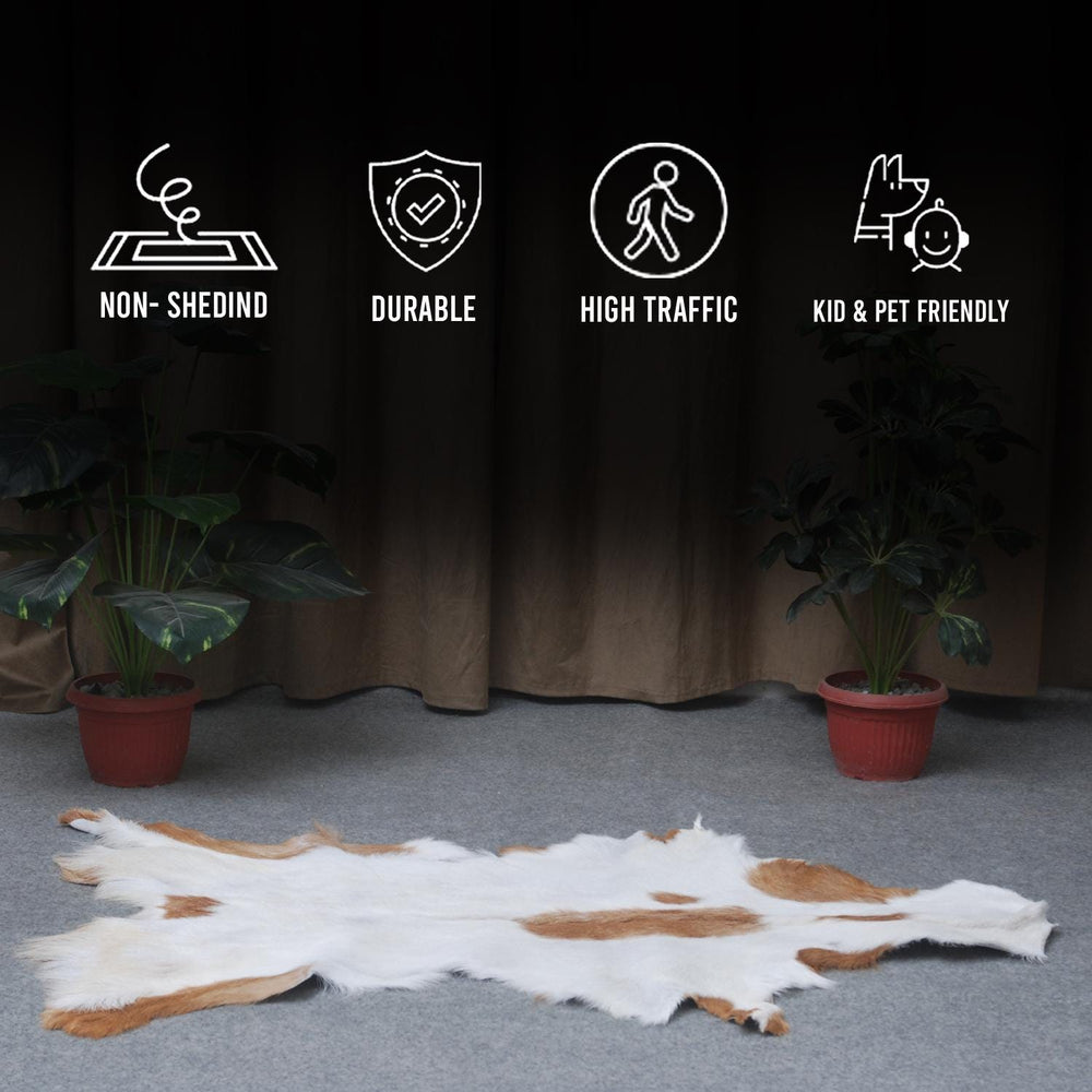Luxurious Handpicked Brown & White Goat Skin Rug - Hypoallergenic - Non-Shedding - Sustainable - Eco-Friendly - Premium Hair-On Goatskin Rug - Celestial Leather Limited