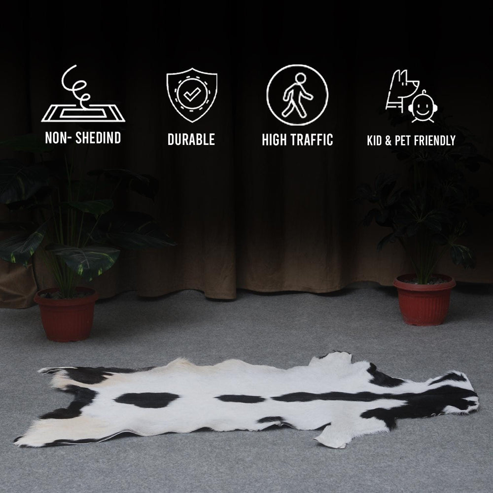 Luxury Black & White Genuine Goat Hide Rug - Premium Hair-On Goat Skin, Hypoallergenic, Non-Shedding, Eco-Friendly Décor for Modern Spaces - Celestial Leather Limited
