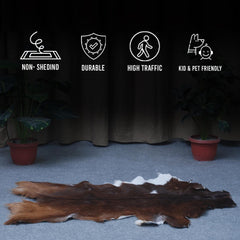 Luxury Handmade Dark Brown & White Goat Skin Rug - Soft, Hypoallergenic, & Sustainable