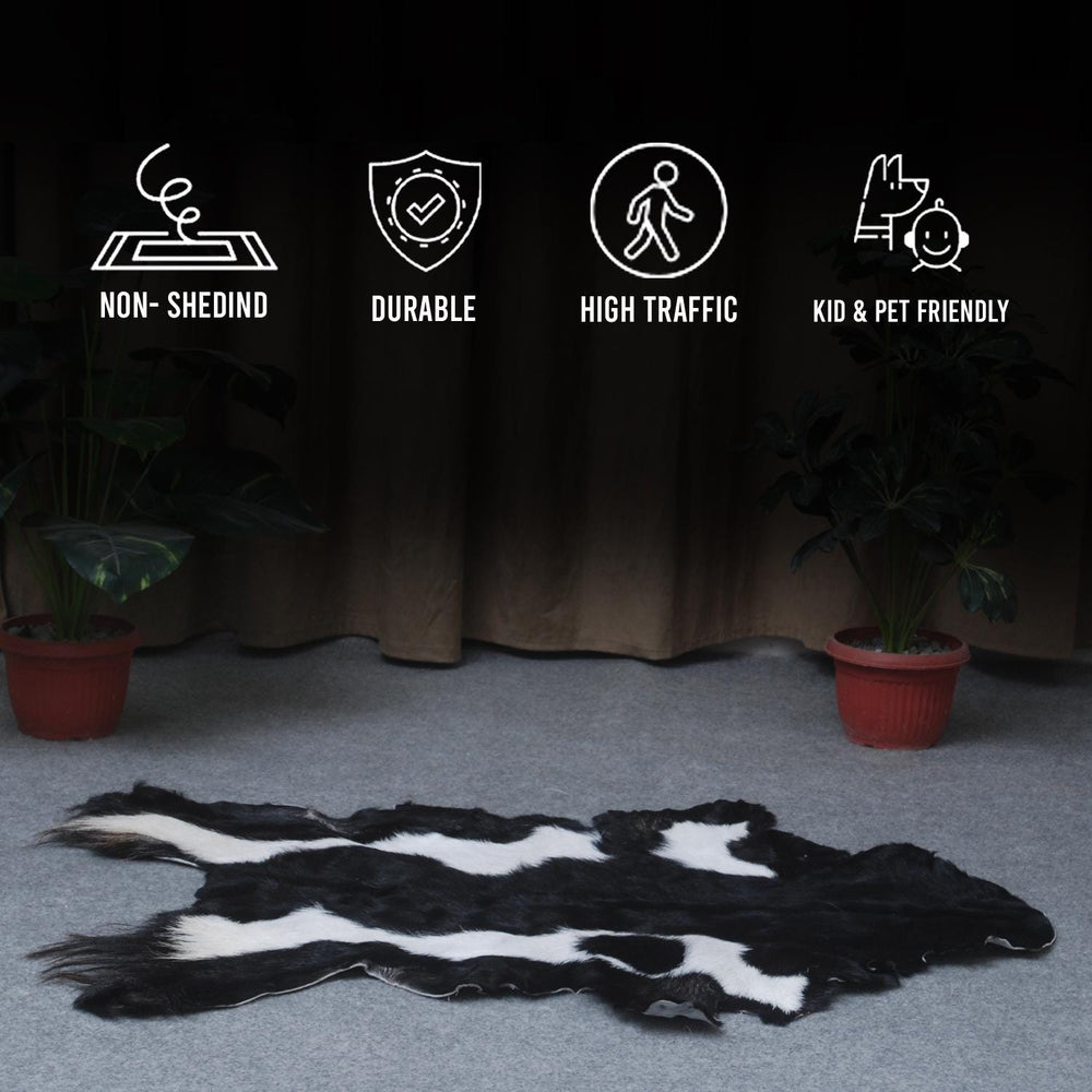 Luxury Black & White Goat Skin Rug - Handmade, Soft & Non-Shedding Goat Skin Floor Rug - Celestial Leather Limited