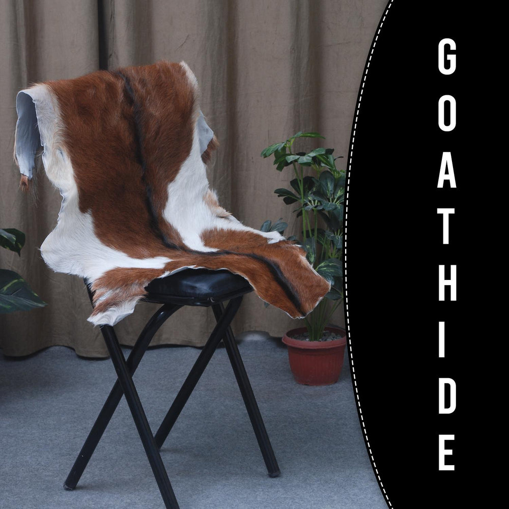 Luxurious Brown & White Goat Skin Rug - Soft, Durable, and Eco-Friendly - Handmade Pure Goat Skin Floor Rug - Non-Slip Suede Back - Celestial Leather Limited