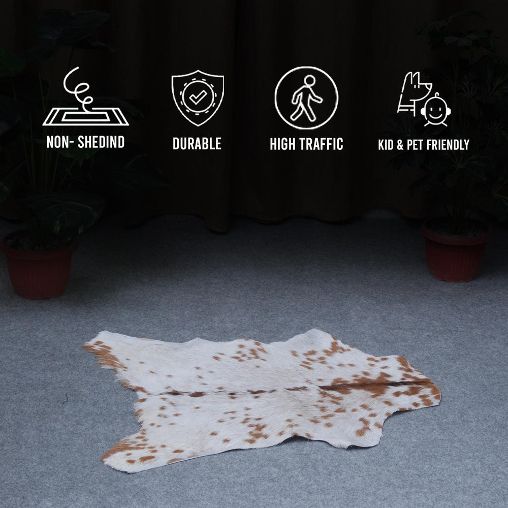Luxurious Brown and White Goat Hide Rug - Hypoallergenic, Non-Shedding, Eco-Friendly Rug with Non-Slip Backing for Stylish Home Décor - Celestial Leather Limited