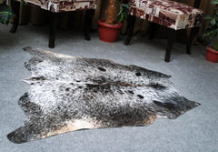 Luxurious Grey & White Cowhide Rug - Hypoallergenic, Non-Slip Backing, Handcrafted Quality, One-of-a-Kind Design with Natural Sheen