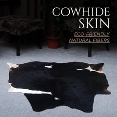 Luxurious Dark Brown & White Cowhide Rug for Elegant Lounge Décor - Hypoallergenic - Non-Slip Suede Back - Hand selected Premium Quality - Celestial Leather Limited
