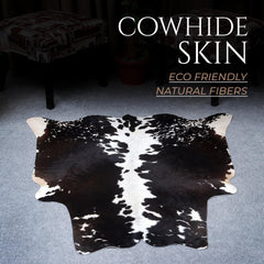 Luxurious Medium Dark Brown & White Cowhide Rug with Hypoallergenic Properties - Handcrafted Natural Animal Print Area Rug for Warmth - Celestial Leather Limited