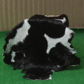 Luxury Black & White Graphic Pattern Goat Skin Rug, Hypoallergenic - Non-Shedding, Modern Sophistication, Sustainable - Eco-Friendly