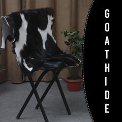 Luxury Black & White Graphic Pattern Goat Skin Rug, Hypoallergenic - Non-Shedding, Modern Sophistication, Sustainable - Eco-Friendly
