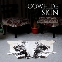 Luxurious Dark Brown & White Cowhide Rug - Small Animal Print Area Rug with Non-Slip Backing - Hypoallergenic Properties - Celestial Leather Limited