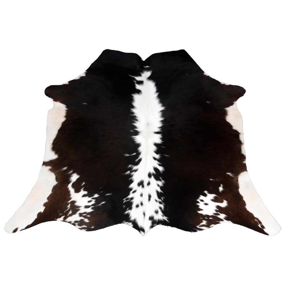 Luxurious Handcrafted Dark Brown and White Cowhide Rug with Hypoallergenic Properties & Non-Slip Suede Back - Small Animal Print Rug - Celestial Leather Limited